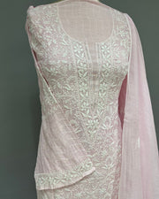 Mul Chanderi Chikankari Unstitched 2pc Suit - Blush Pink