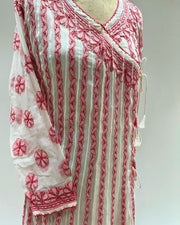 Georgette Anarkali Chikankari Kurta - White & Red