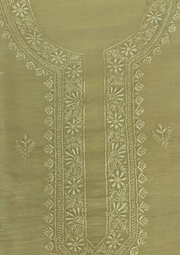 Chanderi Chikankari Unstitched Mens Kurta - Lime Yellow