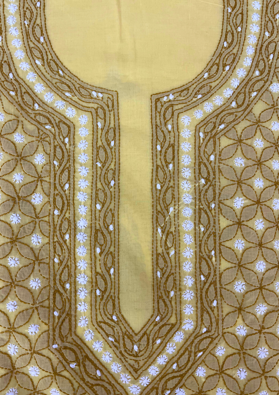 Cotton Chikankari Unstitched Suit - Yellow