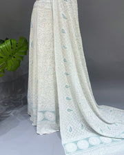 Pure Georgette Chikankari Unstich Lehenga - White