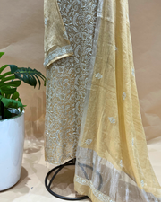 Chikankari Semistitched Tissue Straight Suit Set - Deep Champagne