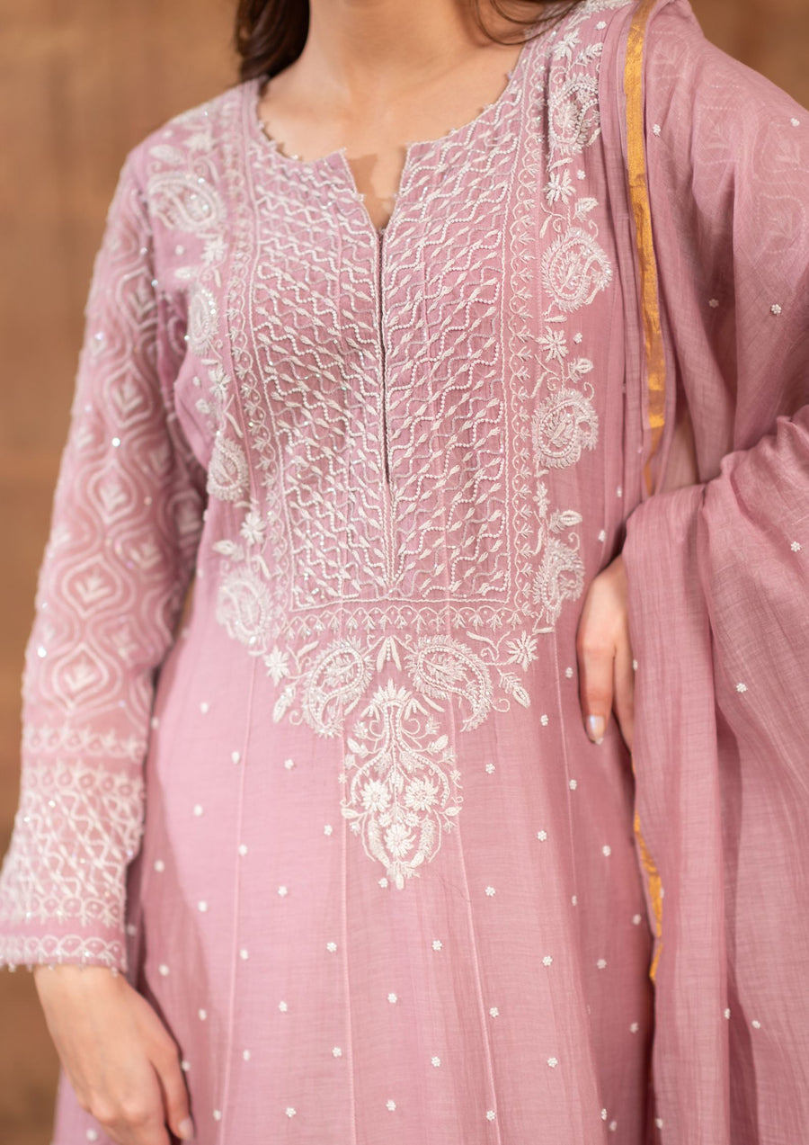 Mul Chanderi Chikankari Anarkali - sc2424238