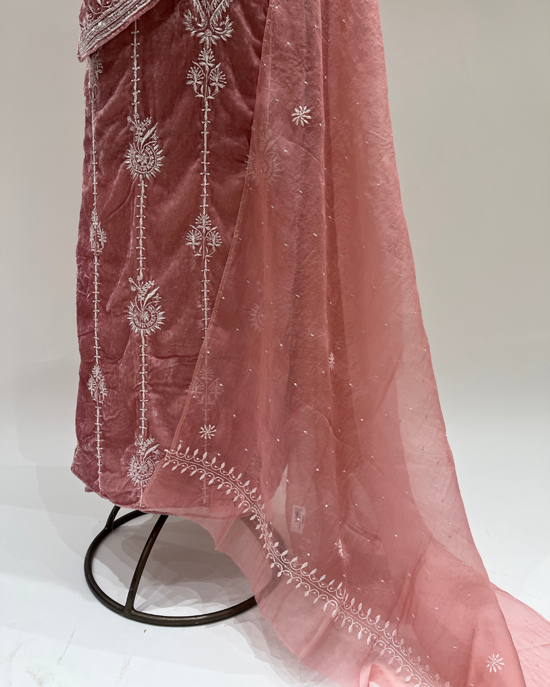 Velvet Chikankari Unstitched 2pc Suit Set - Pink Kisses