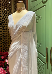 Chikankari Vescose Saree - Ice Blue
