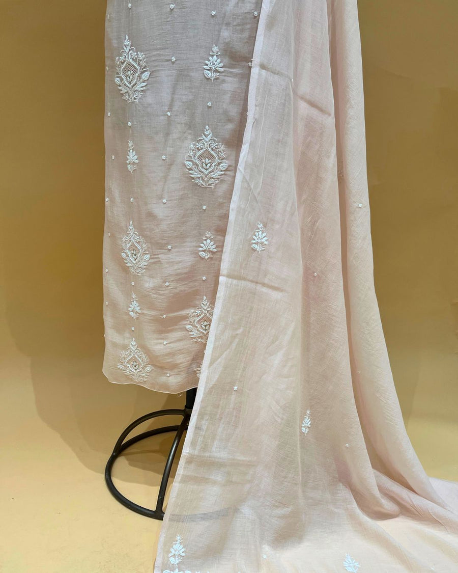 Mul Chikankari Unstitched 2pc Suit - Nude Peach