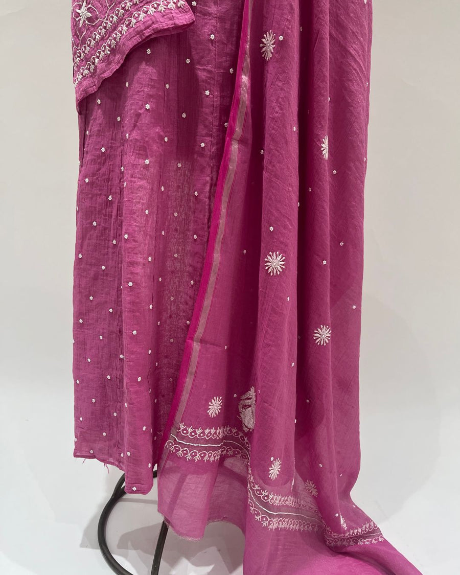 Tissue Chikankari Unstitched Anarkali - Mulberry Pink