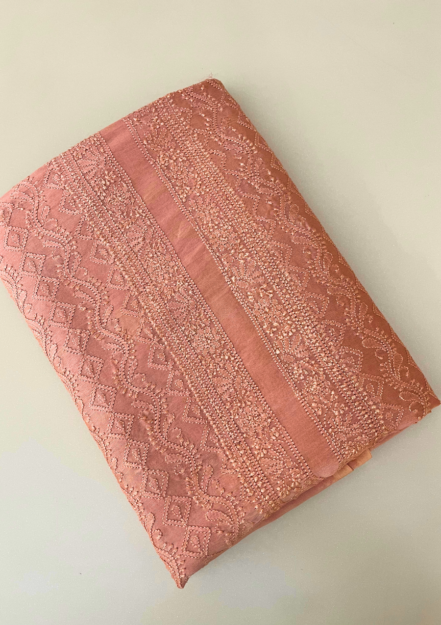 Chanderi Chikankari Unstitch Mens Kurta - Dusty Rose