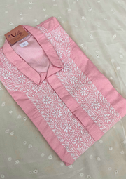 Cotton Chikankari Stitched Mens Kurta- Peachish Pink