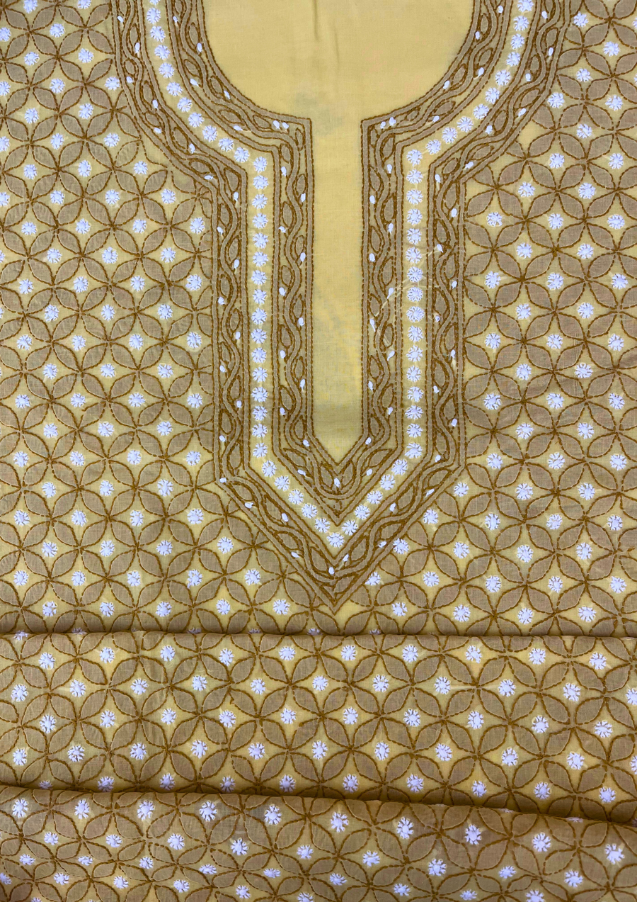 Cotton Chikankari Unstitched Suit - Yellow