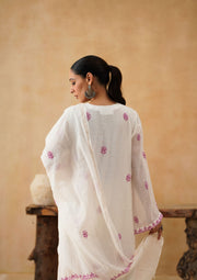 Mul Chikankari Suit Set - White and Pink