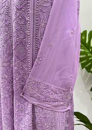 Viscose Chikankari Semistitched Anarkali - Lilac