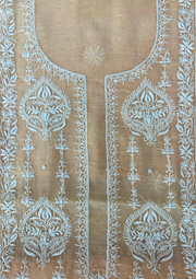 Chikankari Mul Chanderi Unstitched 2Pc Suit - Peach