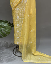Organza Chikankari Unstitch 2pc Suit - Corn Yellow