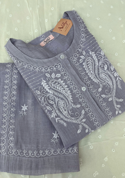 Chikankari Semistitched Tissue Co-ord Set - Silver Grey