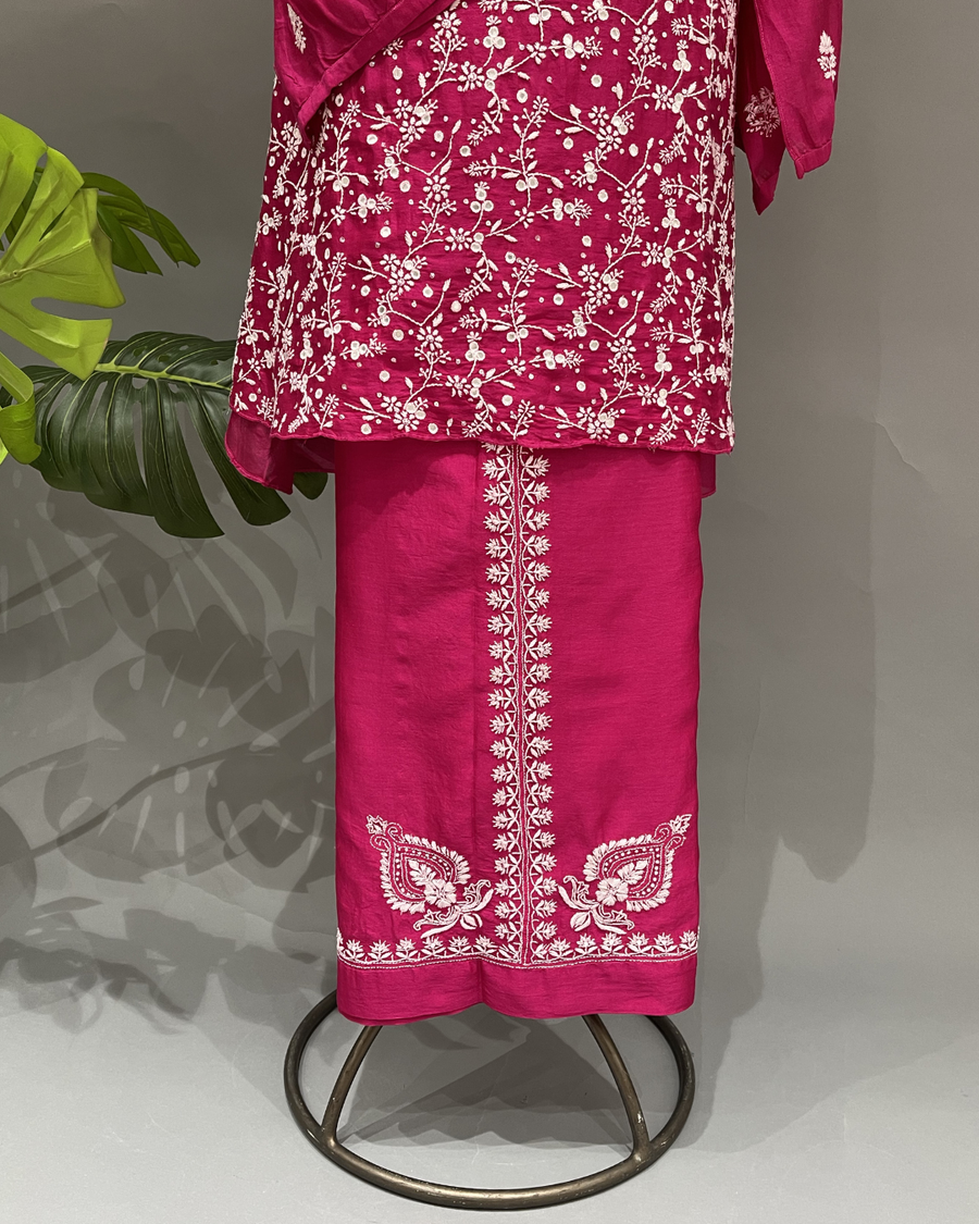 Chanderi Chikankari Co ord Set - Fuchsia Pink