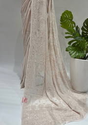 Viscose Chikankari Saree - Latte