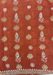 Mul Chanderi Chikankari Unstitched Mens Kurta - Brick