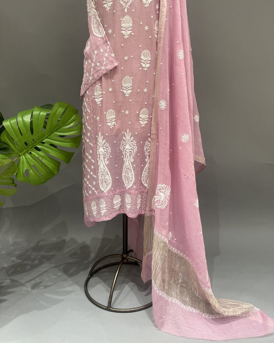 Tissue Chikankari Unstitch 2pc Suit - Mauve Pink