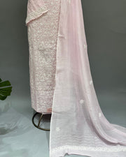 Mul Chanderi Chikankari Unstitched 2pc Suit - Blush Pink