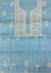 Cotton Unstitched Chikankari Suit - Aqua Blue