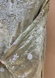 Velvet Chikankari Unstitched Coord Set - Beige Gold