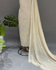 Pure Georgette Chikankari Unstitched 2pc Suit - Soft Beige