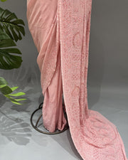 Viscose Chikankari Saree - Rose Gold