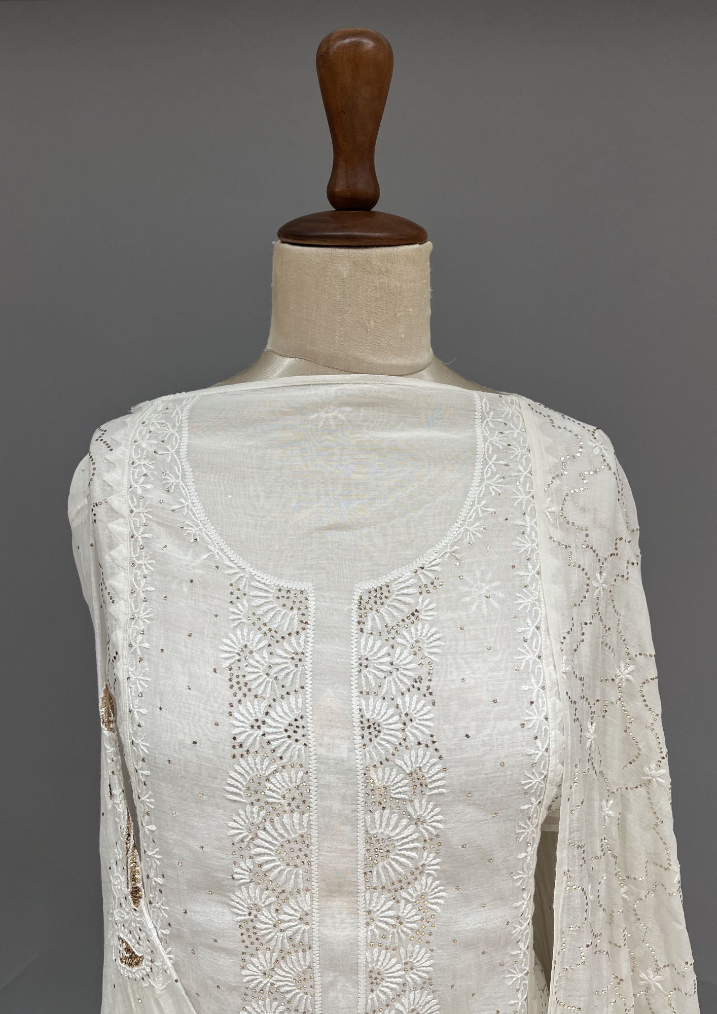 Mul Chanderi Muqaish Chikankari Unstitch 2pc Suit - White