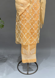 Organza Chikankari Semistitch Co-ord Set - Candlelight Orange