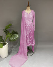 Mul Chander Chikankari 3 pc Suit - Mulberry Pink