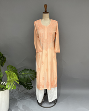 Chanderi Chikankari Kurti - Peaches Pink