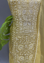 Chikankari Unstitched Organza Suit Set - Sunshine Yellow