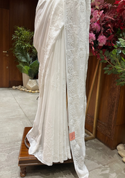 viscose Chikankari Saree - White