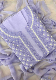 Cotton Chikankari Unstitched Suit - Blue