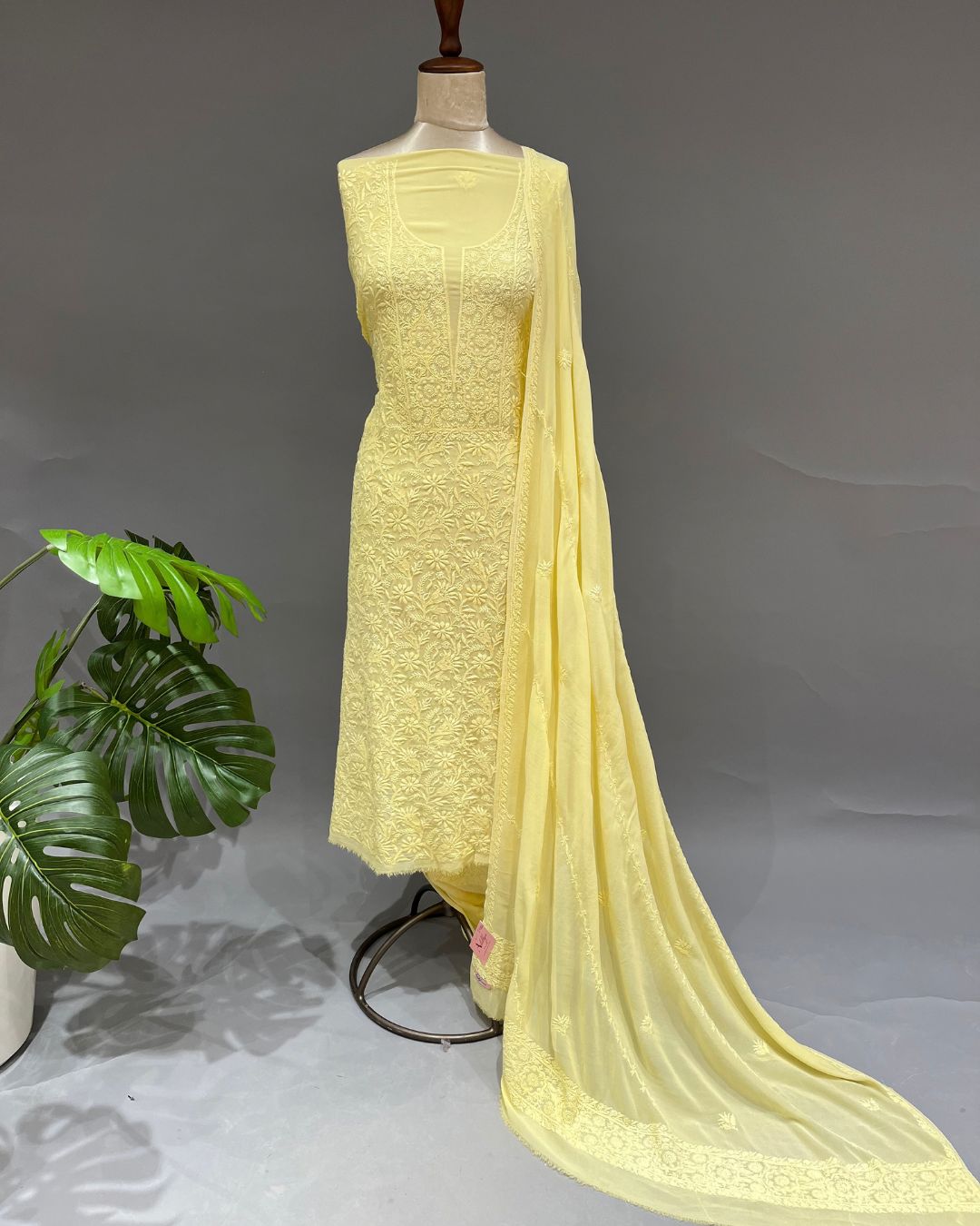 Pure Georgette Chikankari Unstitched 2pc Suit - Sunshine Yellow