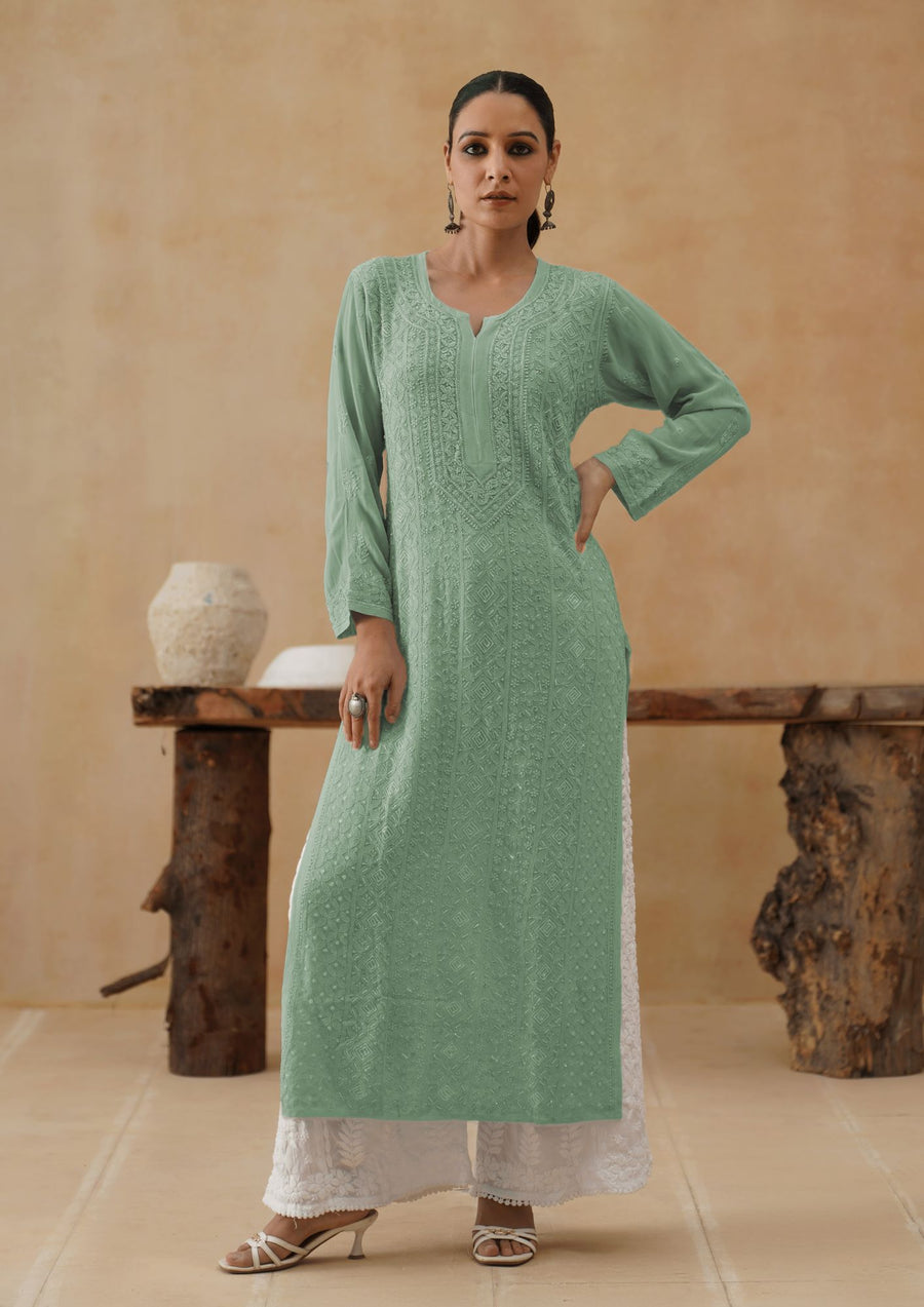 Georgette Long Kurti -  Ice Blue
