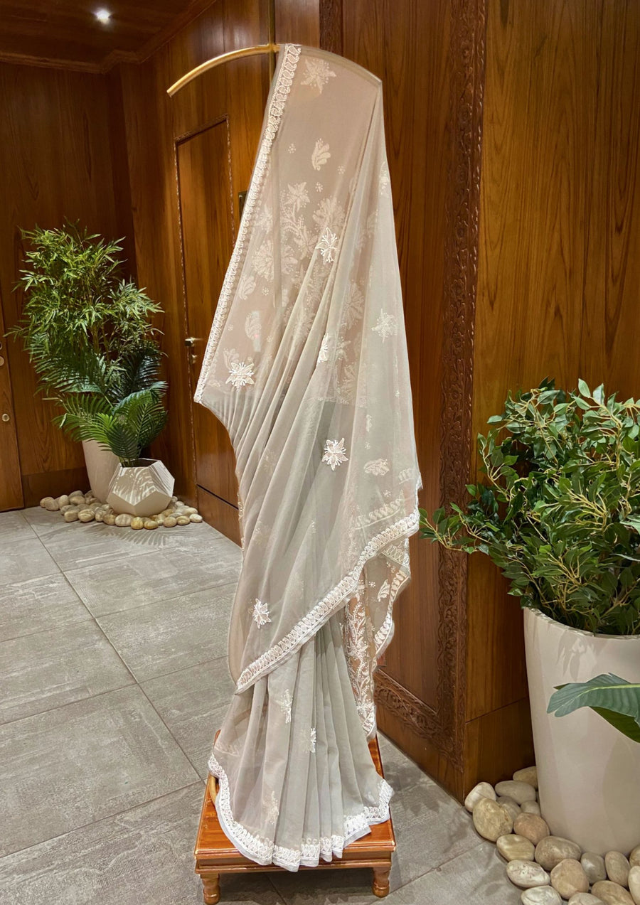Chikan Saree Georgette - Grey