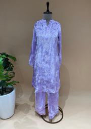 Velvet Chikankari Stitched Coord Set - Lilac
