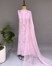Chikankari Organza Unstitched Suit - Pink