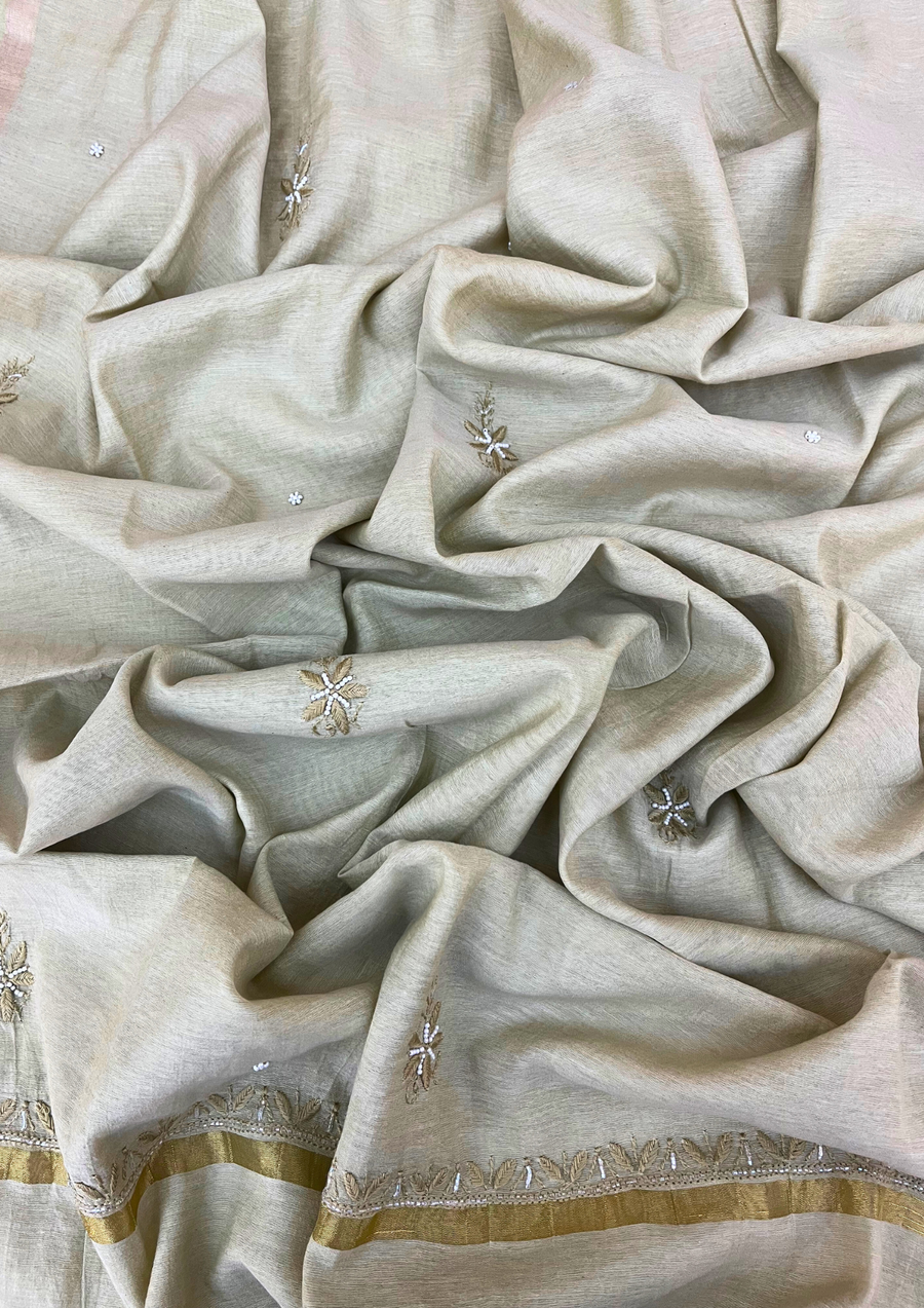 Linen Chikankari Unstitched 2Pc Suit - Beige