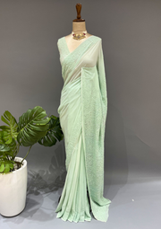 Chikankari Viscose Saree- Mint Green