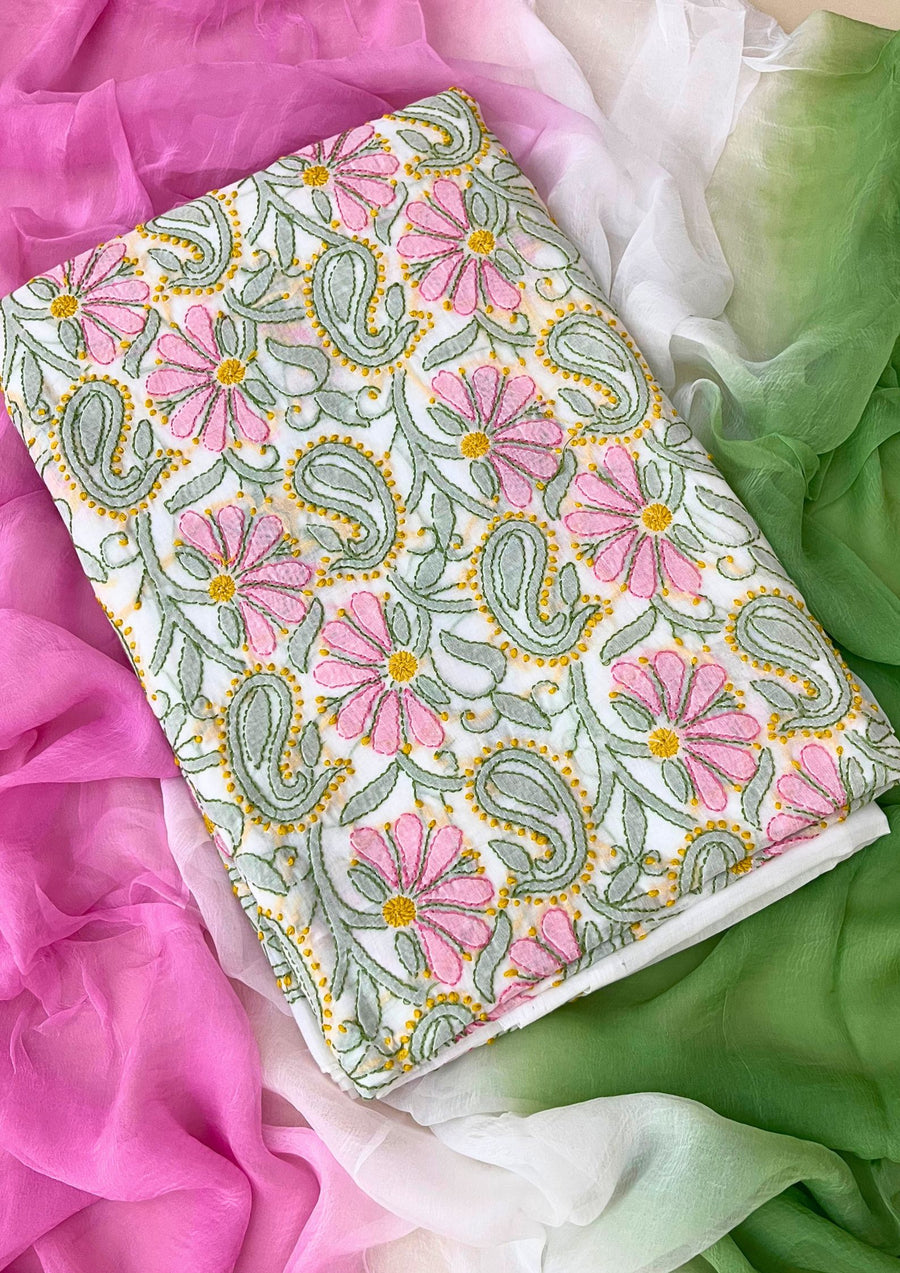 Cotton Chikankari Unstitched Suit - multi colour