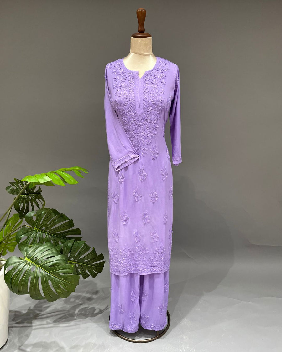 Rayon Chikankari Kurta and Bottom set - Amethyst Purple
