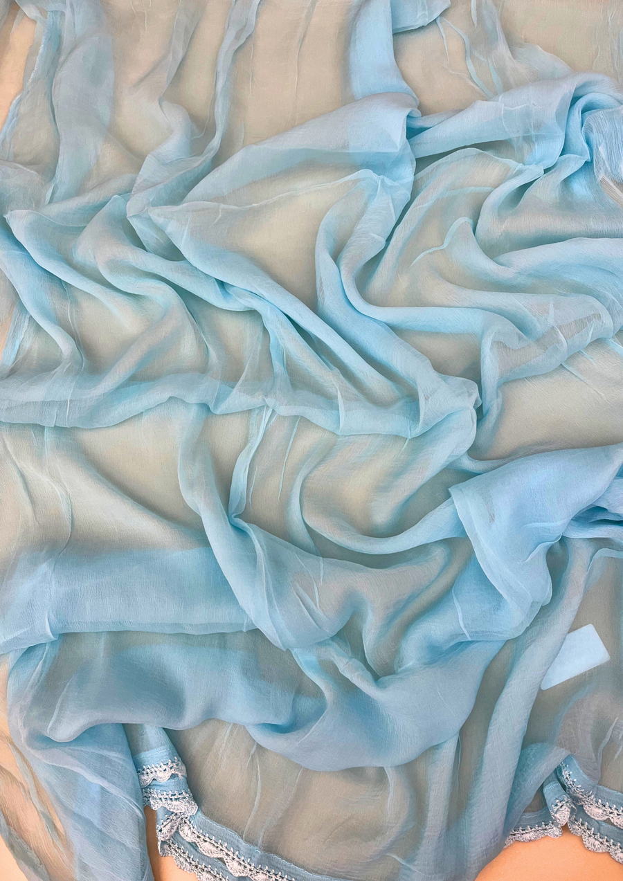 Cotton Unstitched Chikankari suit - Pink And Blue