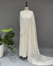 Pure Georgette Chikankari Unstitch Anarkali - White