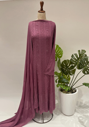 Viscose Chikankari Semistitched Anarkali- Plum