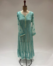 Georgette Anarkali Chikankari Kurta- Seafoam Green