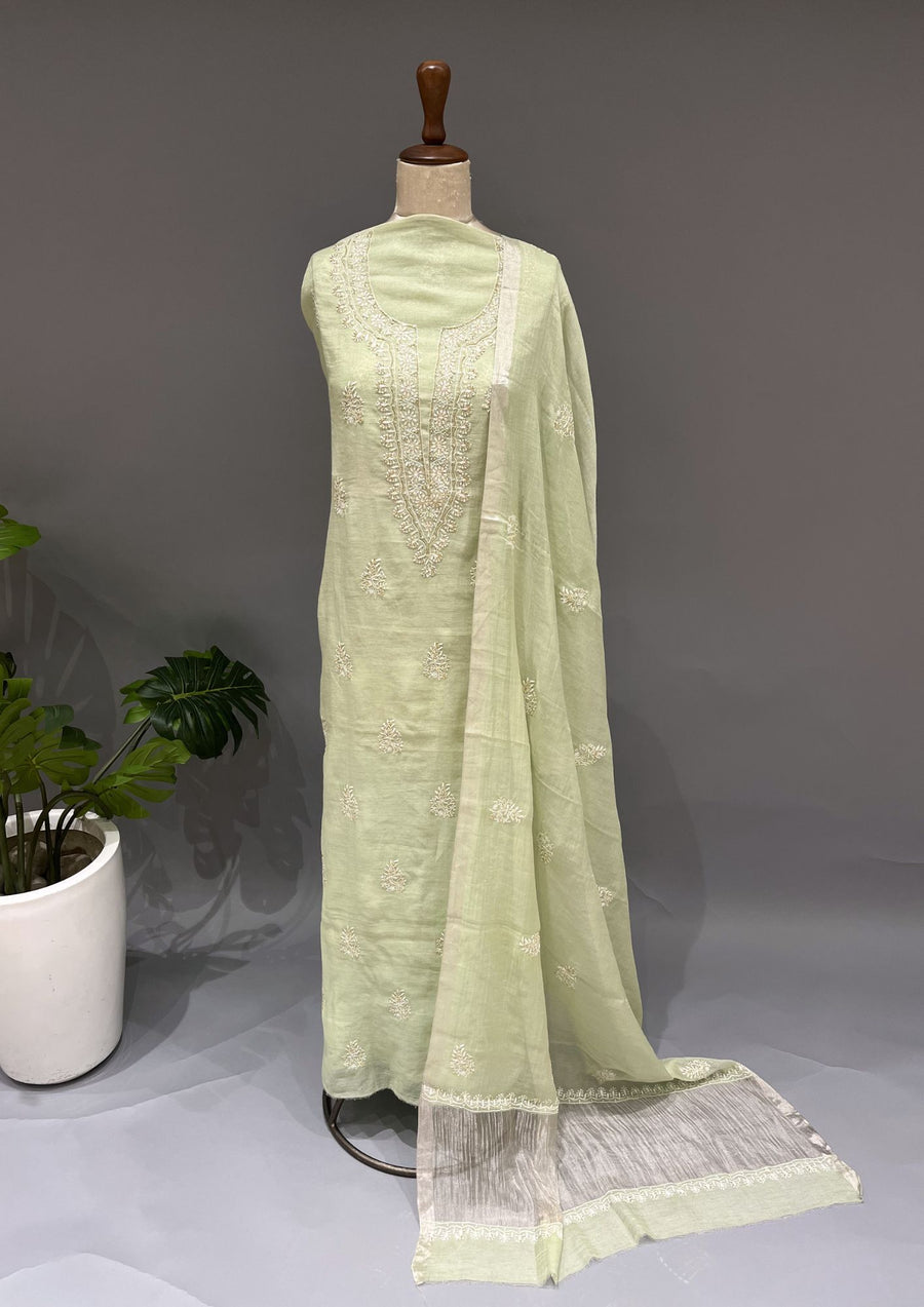 Tissue Chikankari Unstitch 2pc Suit - Mint Green