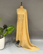 Tissue Chikankari unstitch 2pc Suit - Honey Gold